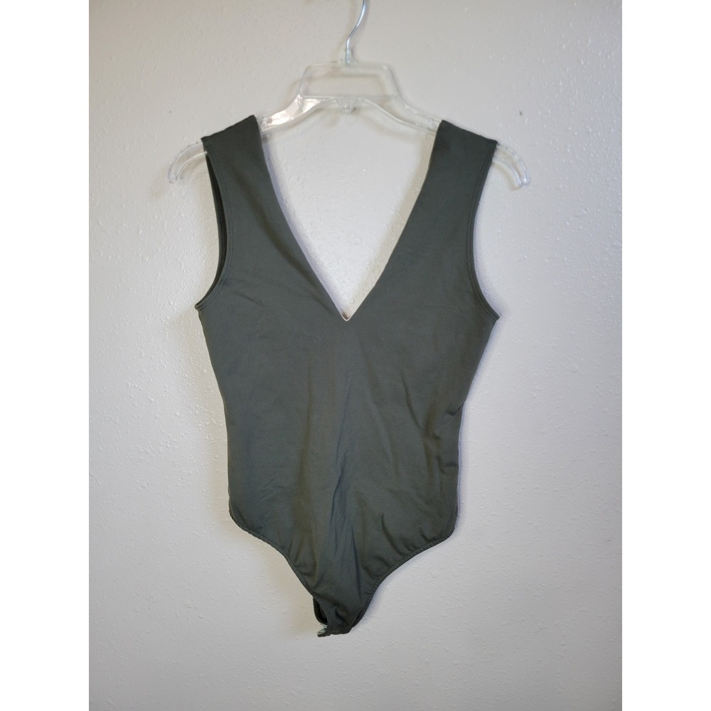Intimately Free People Womens Olive Green Deep V-Neck Sleeveless Bodysuit Size M